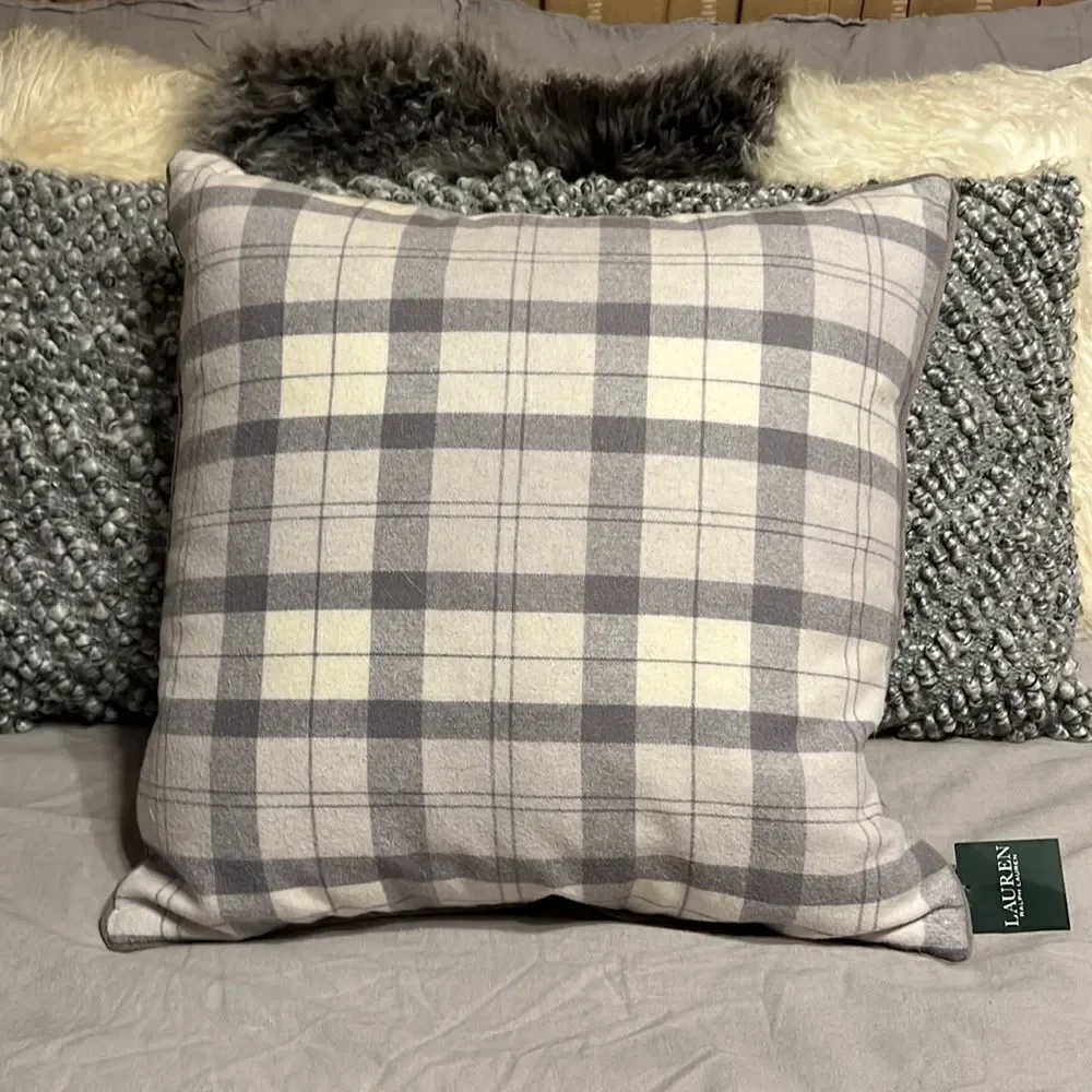 Ralph Lauren Plaid Wool Throw Pillow 20”X20”‎